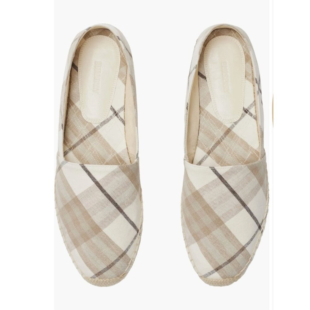 Burberry Mews Check Espadrille Flat Women Cotton Ip Check Grey Beige 9US / 39EU